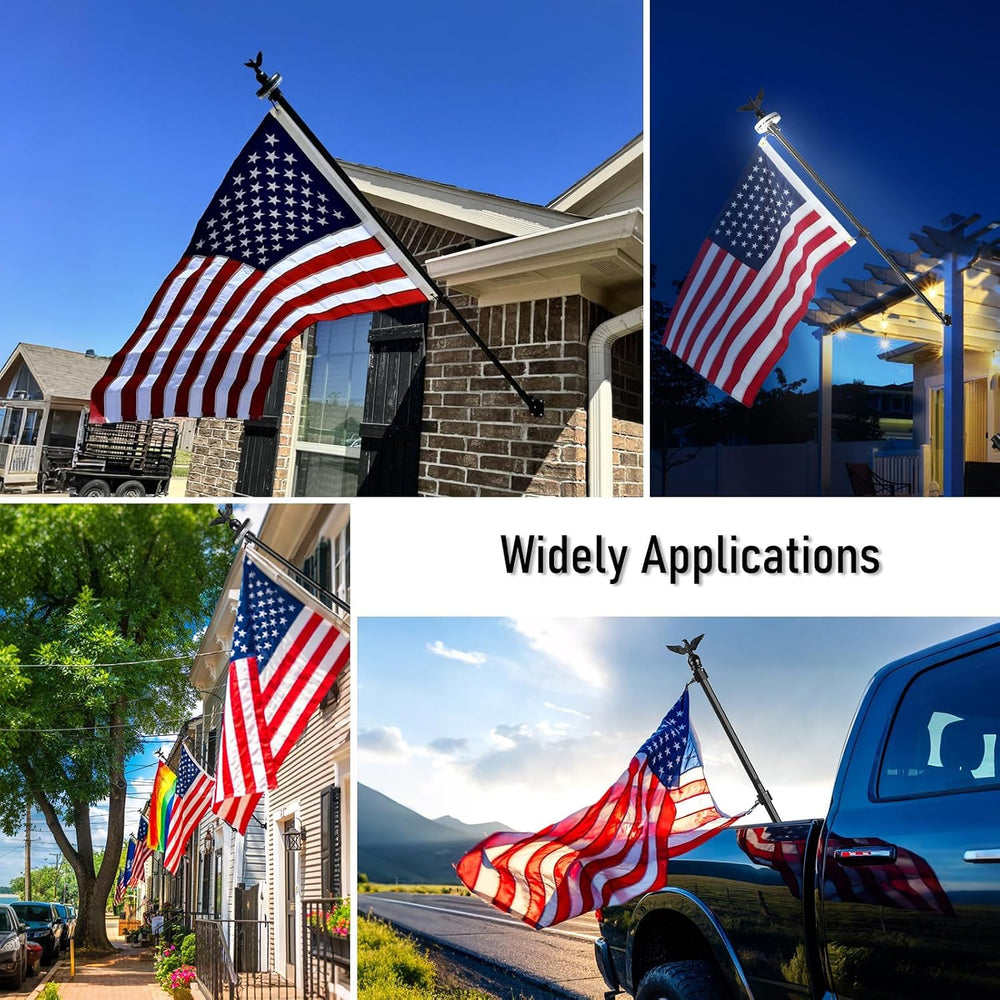 LETSTRY 5FT Flag Pole Kit for Outside House with American Flag & Solar Li...
