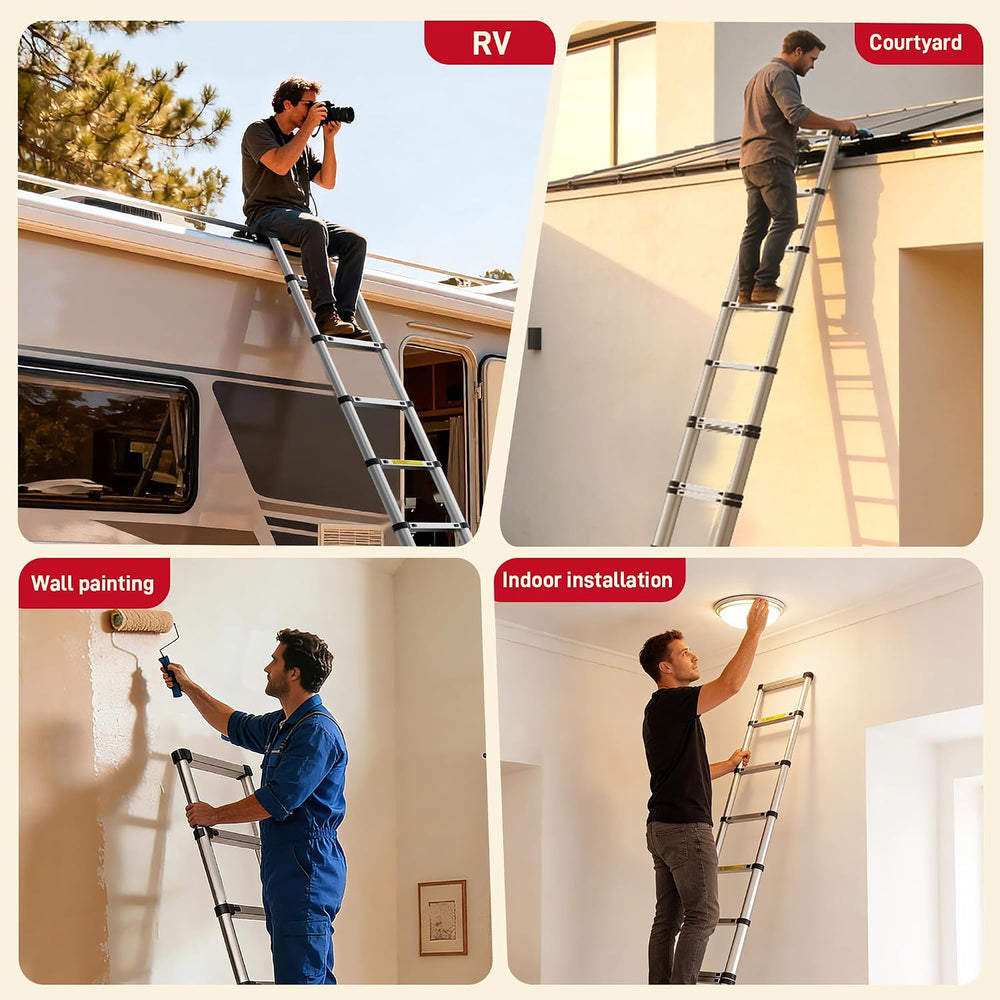 Telescoping Ladder 16.5 FT, 330 lbs Capacity; Silver