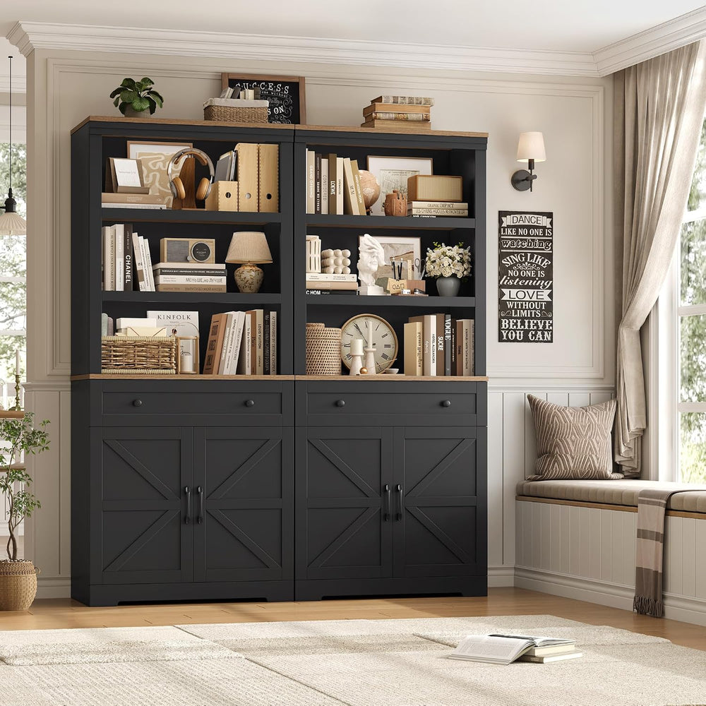 HOSTACK 72"H Bookshelf with Storage, Tall Bookcase with Deep Cabinet, Black
