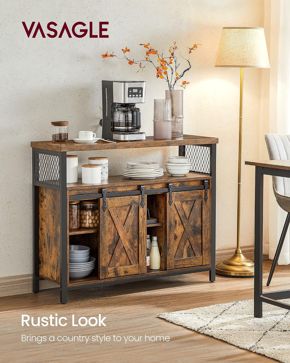 VASAGLE Buffet Cabinet, Coffee Bar with 2 Sliding Barn Doors