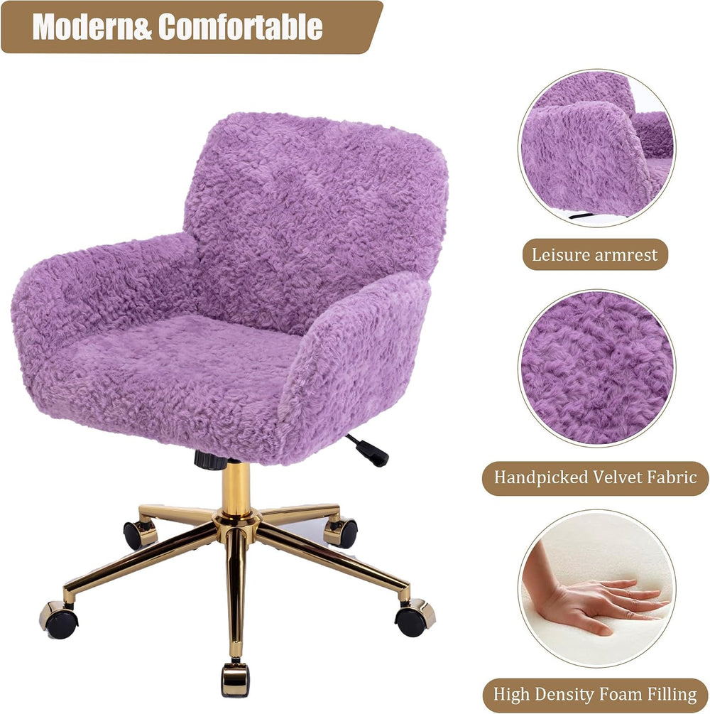LKTART Faux Fur Home Office Chair for Women Girl, Vanity Makeup Desk Chair wi...