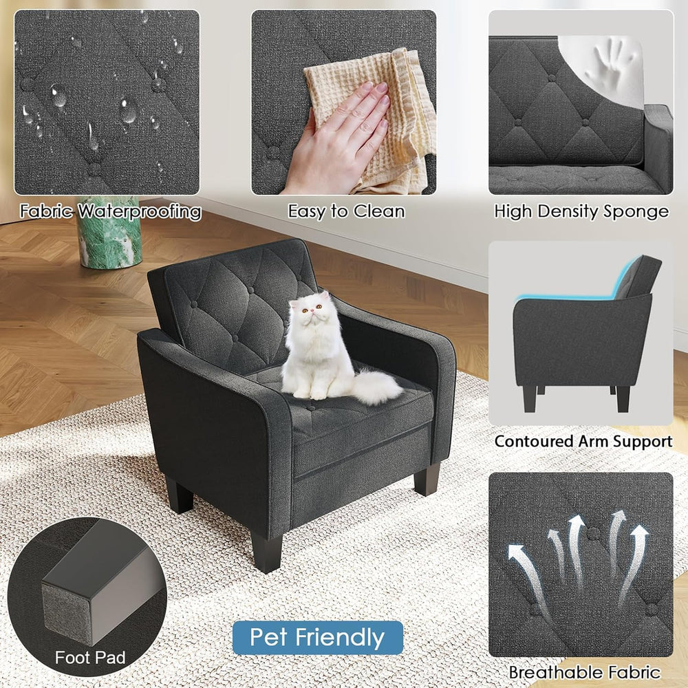 STHOUYN Grey Accent Chairs, Wide Comfy Arm Chairs for Living Room, Office