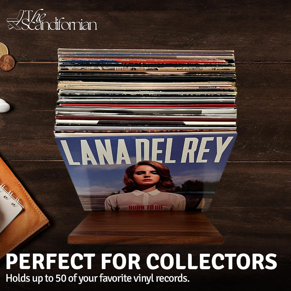 Natural Wood Vinyl Record Holder Shelf, Tabletop LP Storage Rack, Walnut Albu...