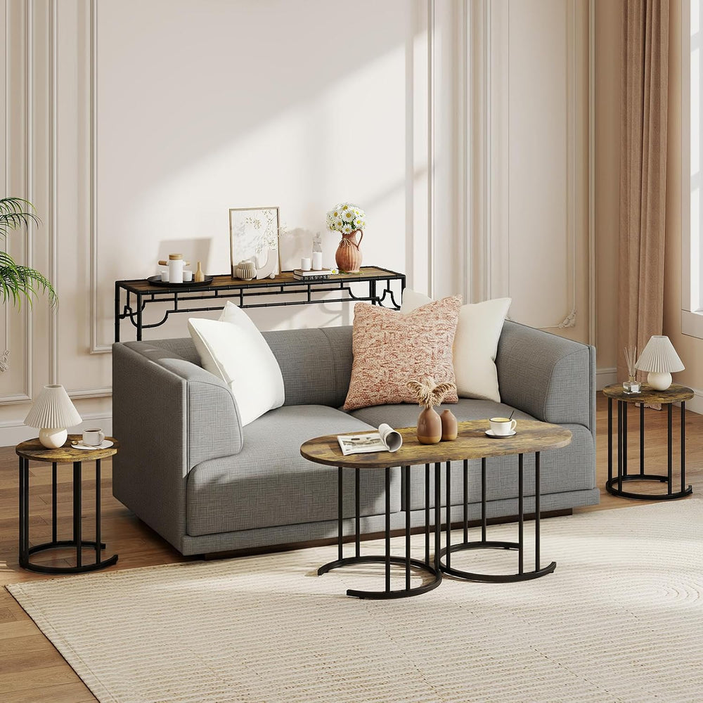 GIANTEX Nesting Coffee Table Set of 3, Living Room Table Set, Brown