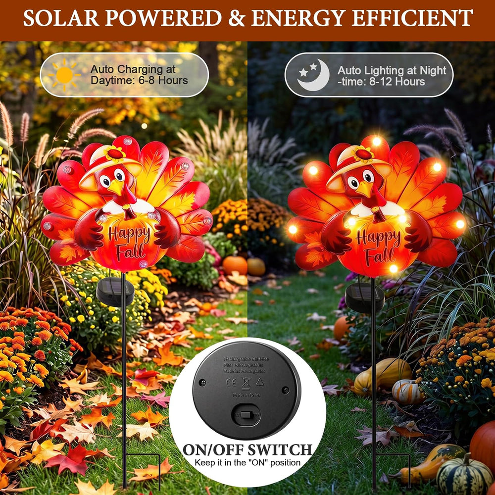 Lewondr 2PCS Thanksgiving Decorations Solar Fall Turkey Garden Stakes