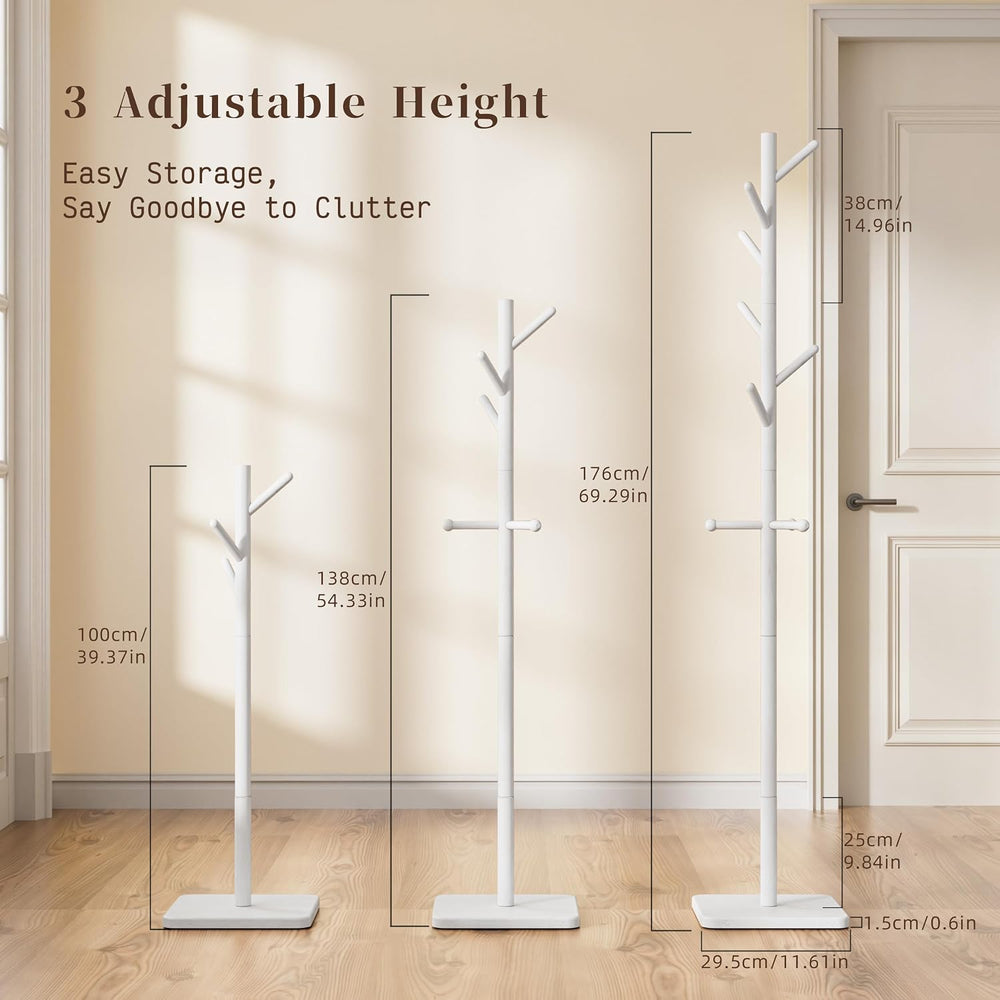 Nianerfaya Solid Wood Coat Rack, Free Standing Hall Coat Tree, White