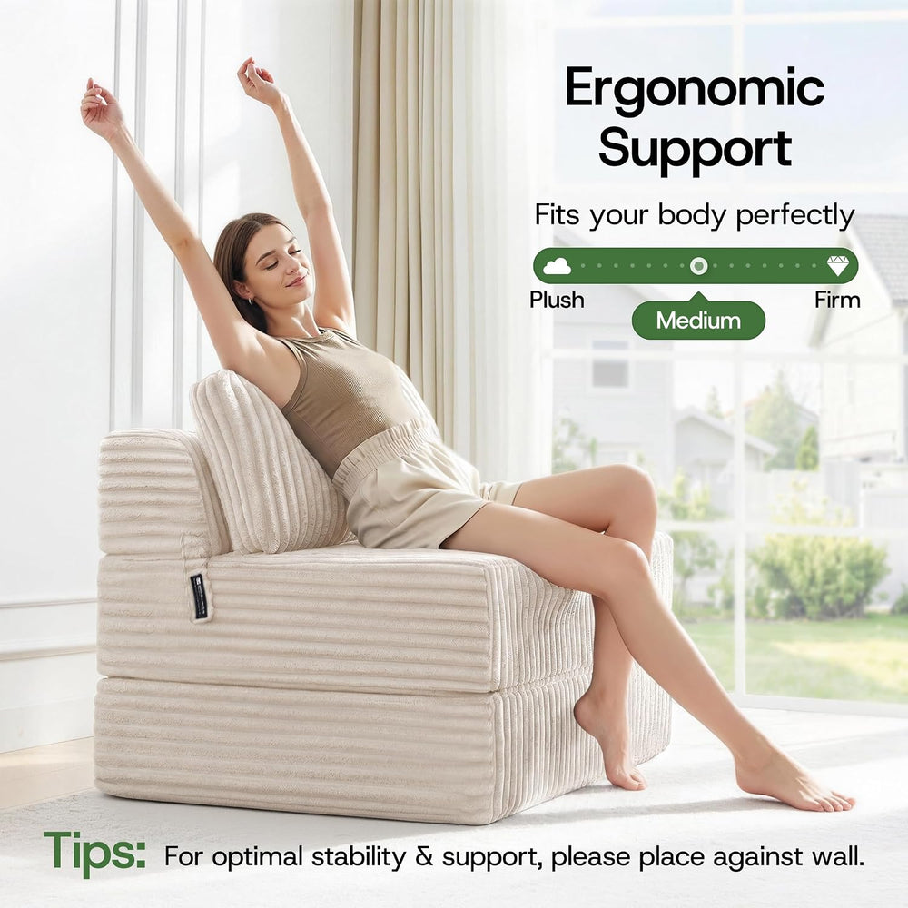 Folding Sofa Bed Convertible 4 in 1 Sleeper Chair Beige Twin