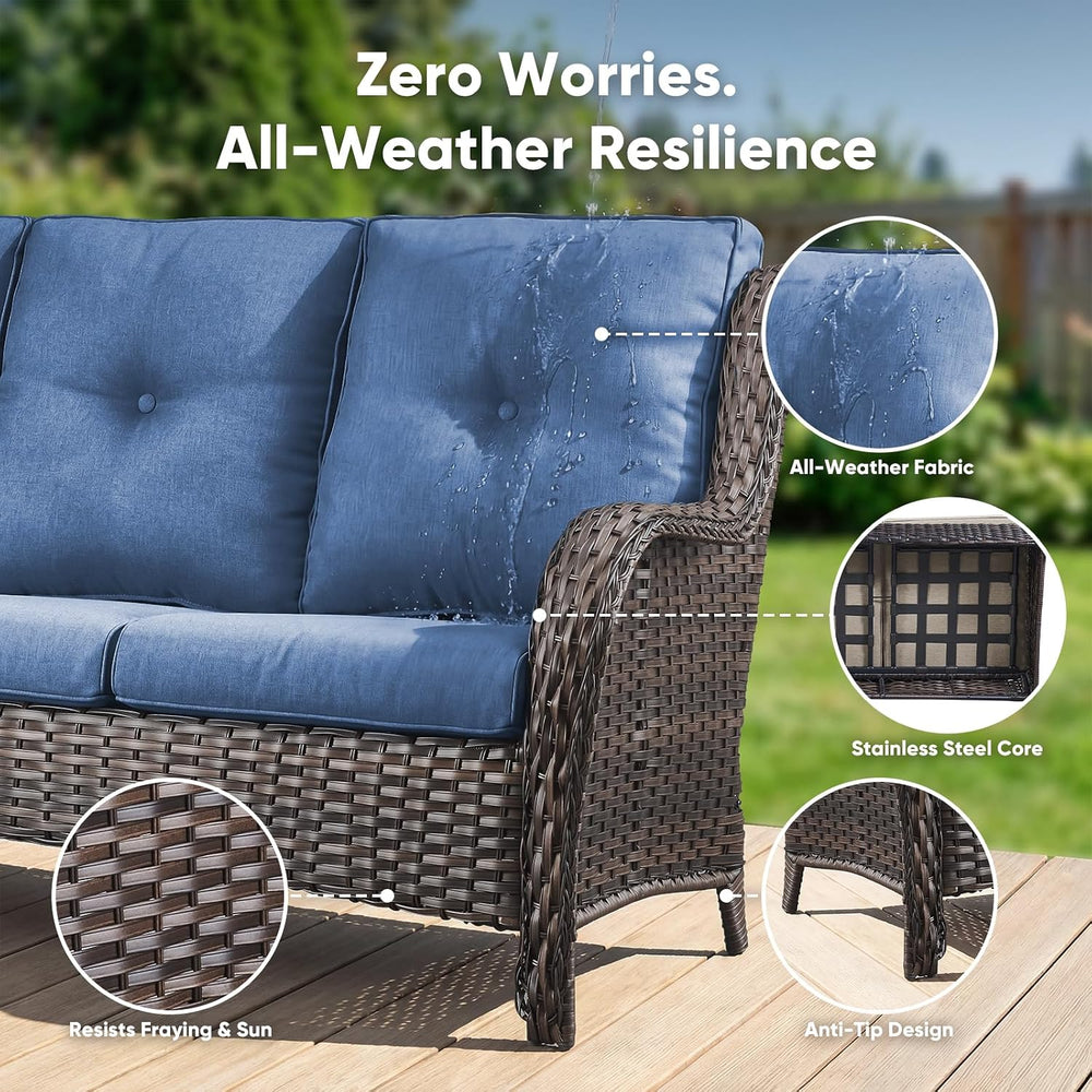 Belord 3-Piece PE Wicker Outdoor Sofa with 2 Ottomans, Luxury Patio Couch Con...