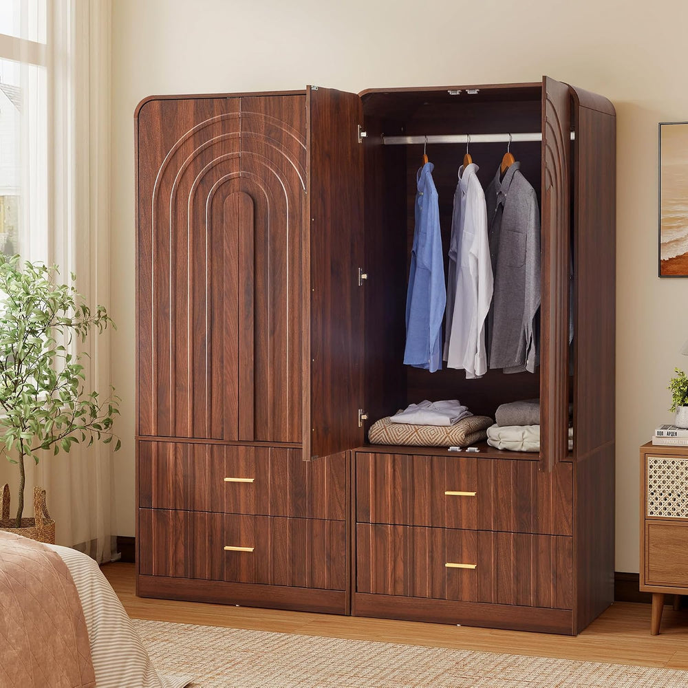 ORRD Freestanding Armoire Wardrobe Closet with Arched Fluted 2 Doors and 2 St...