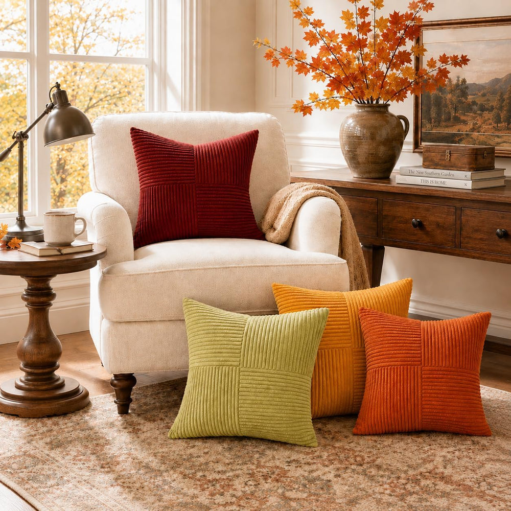 Topfinel Fall Burnt Orange Decorative Throw Pillows Covers 24x24,Soft Corduro...