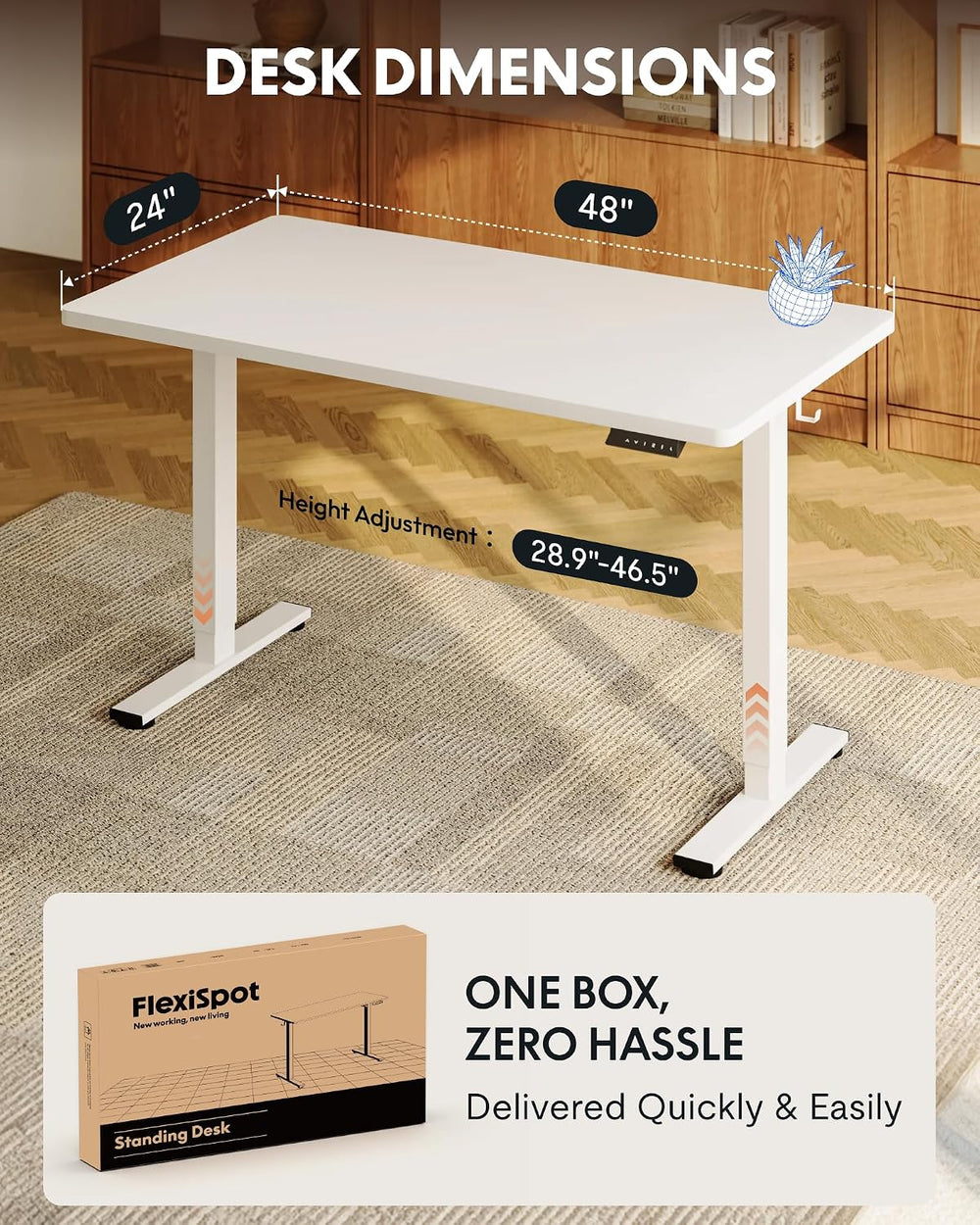 FLEXISPOT EN1 48"x24" One-Piece Standing Desk, White
