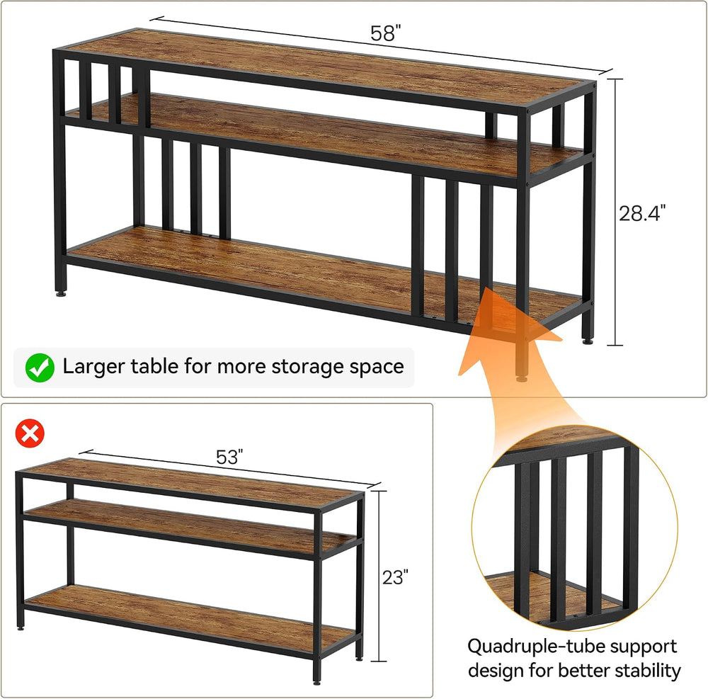GarveeHome 58" TV Stand up to 65", Quadruple-Tube Support, Rustic B...