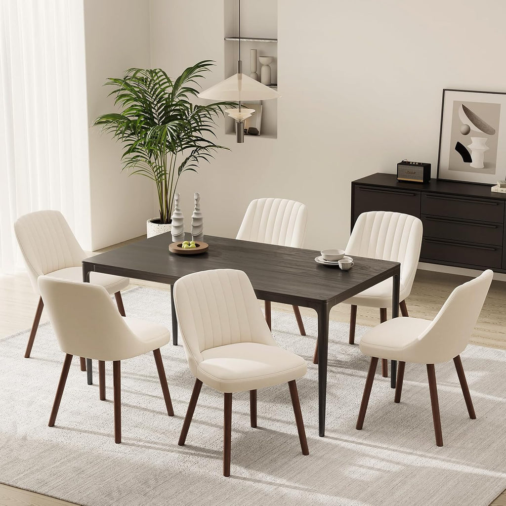 MALOL Dining Chairs Set of 6,Modern Fabric Kitchen Chairs with Back,Beige