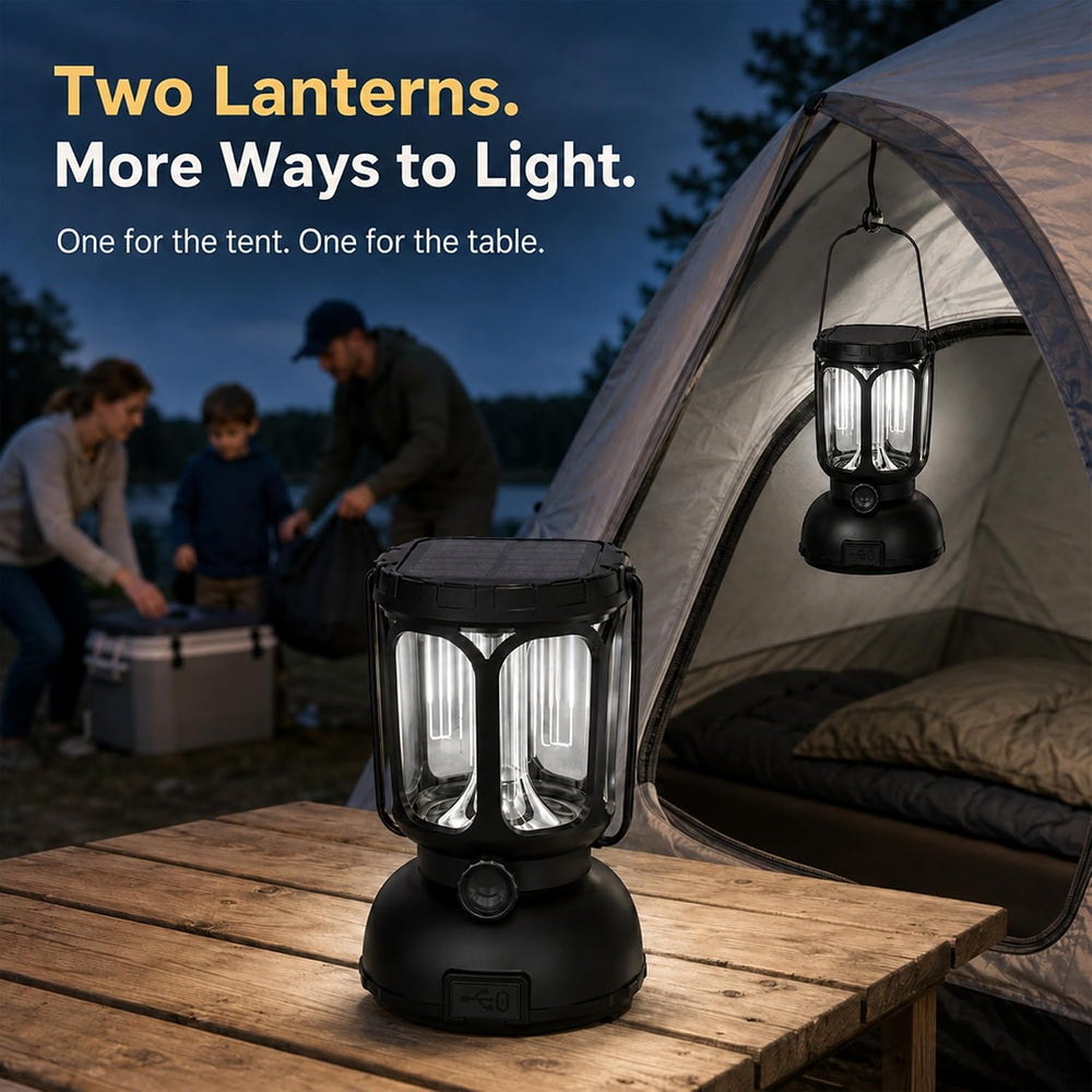 Raynic Camping Lanterns 2 Pack, USB-C & Solar Rechargeable, Long Last