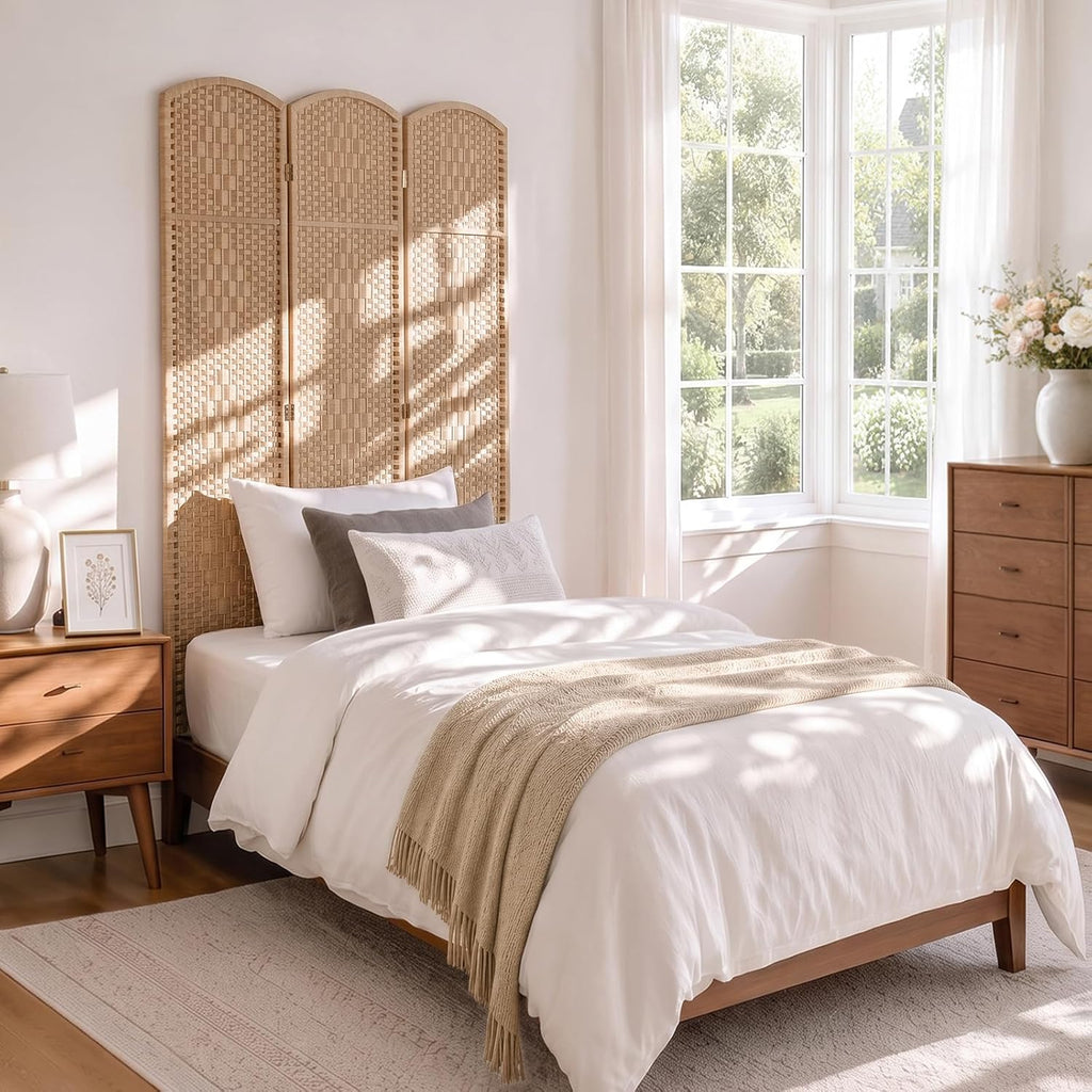 TEAKMAMA Room Divider,Folding Privacy Screen,3 Panel Wall Divider,Natural