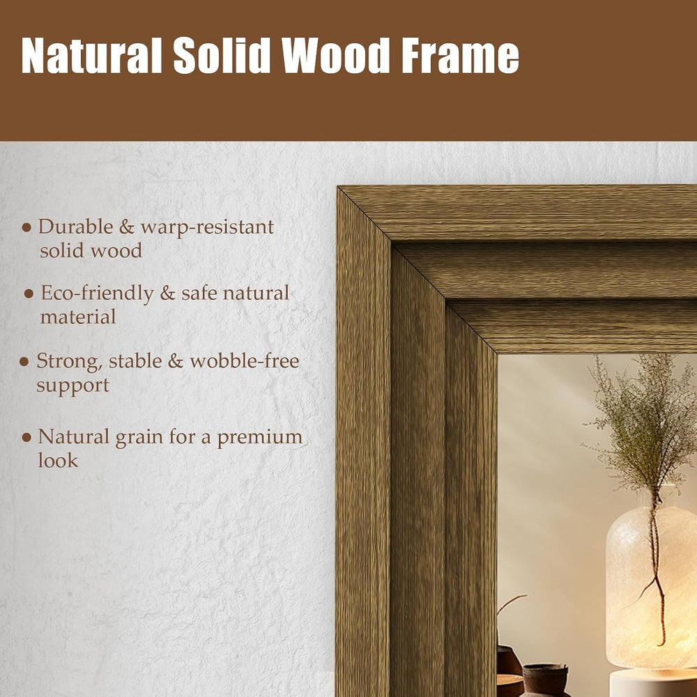 Wood Full Length Mirror 71"x30", Large Solid Wood Frame Floor Mirror