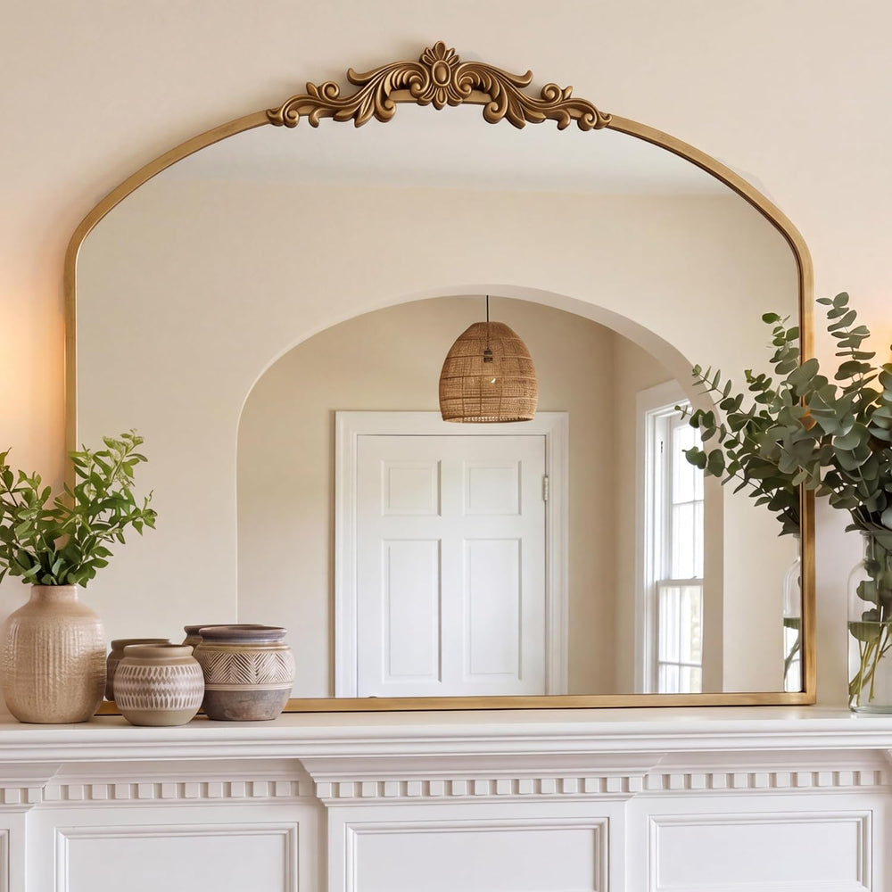 PERFNIQUE Vintage Mirror, 36" X 30" Gold Arched Antique Baroque Mirror