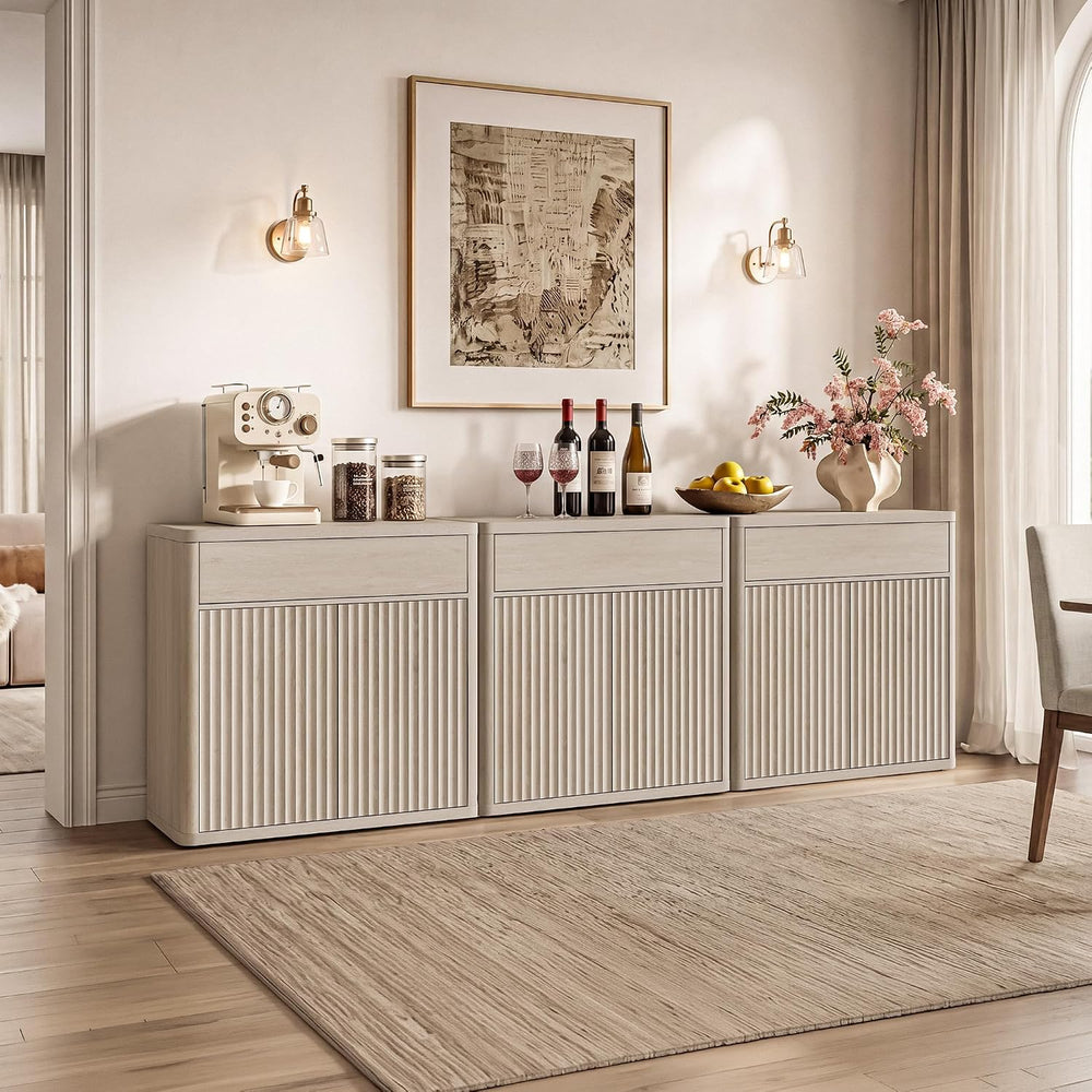 SICOTAS Buffet Cabinet with Storage - Accent Fluted Storage Cabinet with 4 Do...