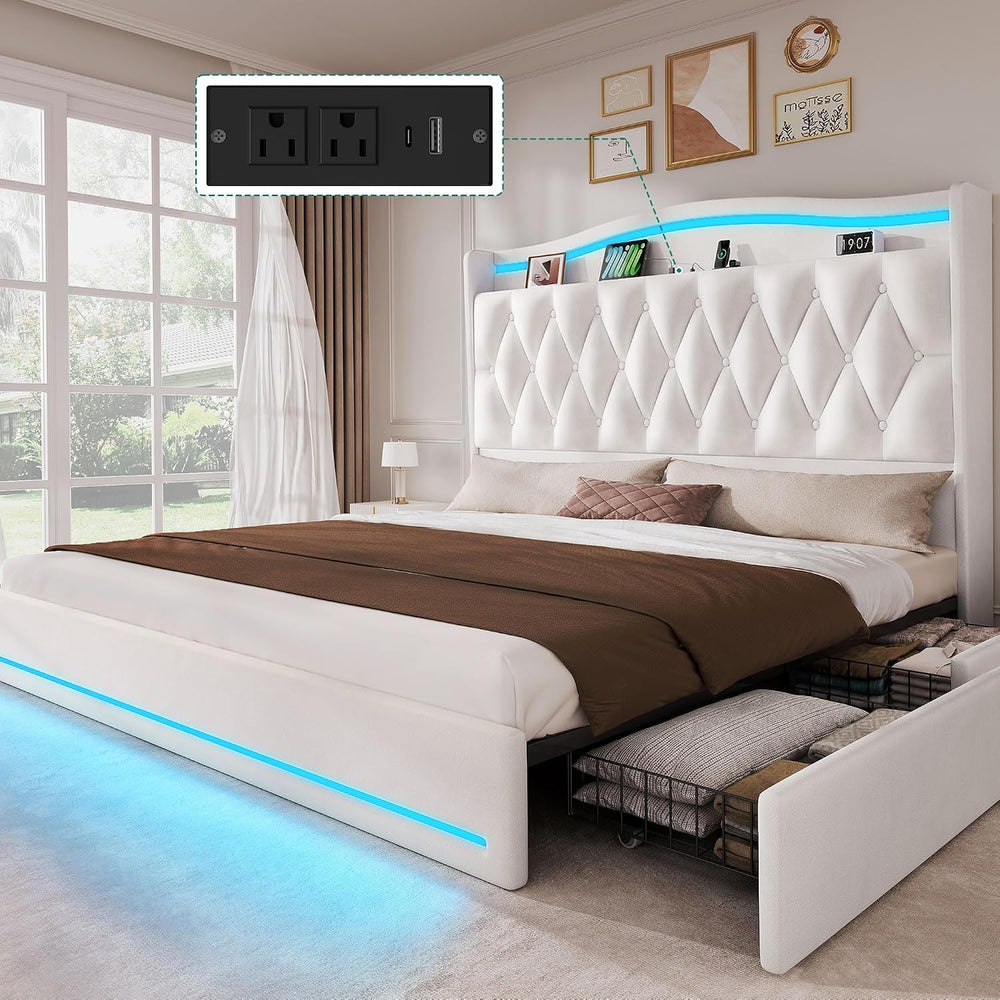 YITAHOME King Size Bed Frame with 4 Storage Drawers and RGB LED Lights