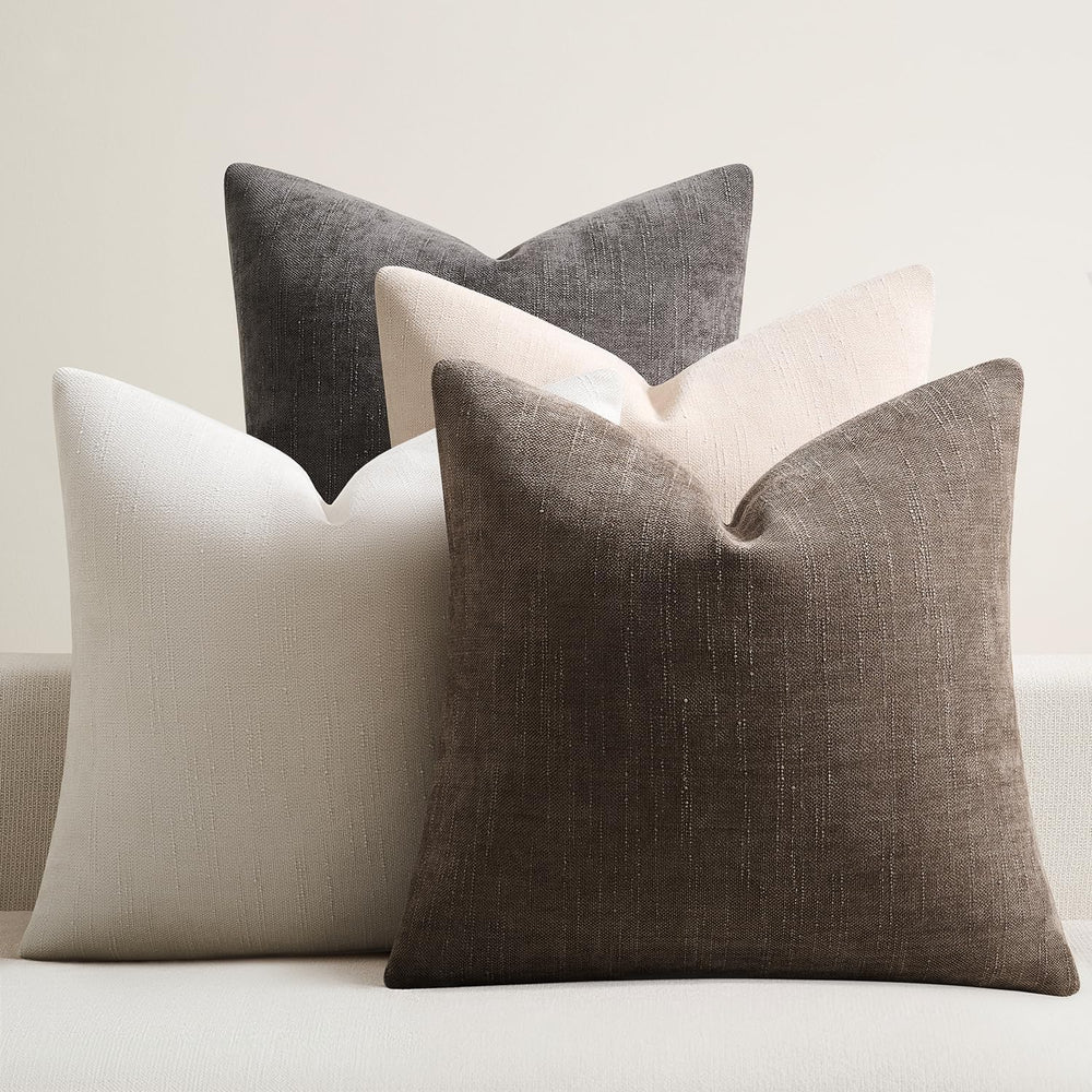 Pack of 4 Throw Pillow Covers 20x20 Inch Chenille Textured Neutral Soft Pillo...