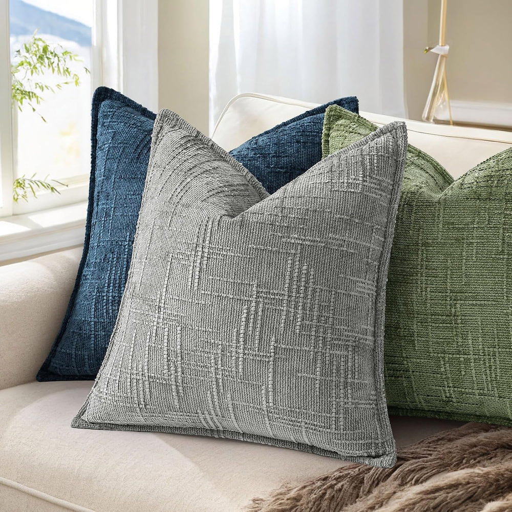 decorUhome Chenille Throw Pillow Covers 20x20 Set of 2, Sage Green