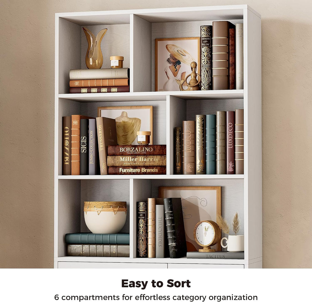 IRONCK 70.9-Inch Bookcase with Doors and 3 Drawers, White
