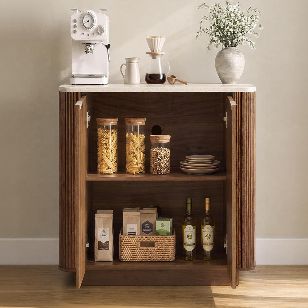 KISLOT 32" Fluted Buffet Sideboard with Storage Cabinet, Walnut