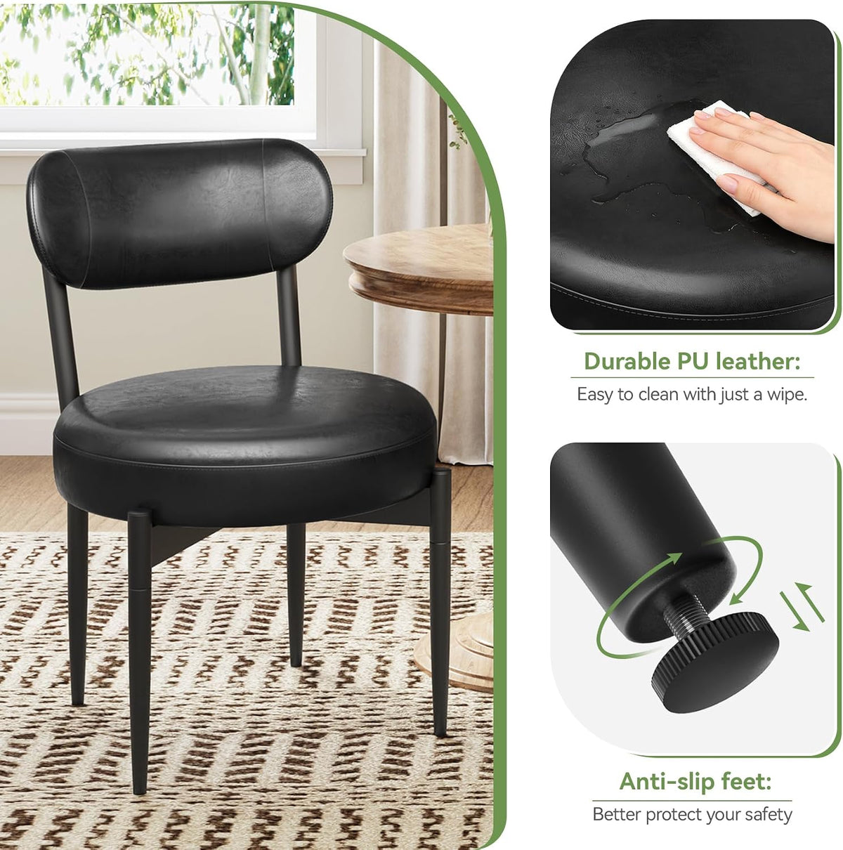 Welzona Upholstered Dining Chairs Set of 2, Dining Room Chairs with Sturdy Metal Legs, Kitchen Chairs for Dining Room/Kitchen/Restaurant/Hotel, Modern Style, Black
