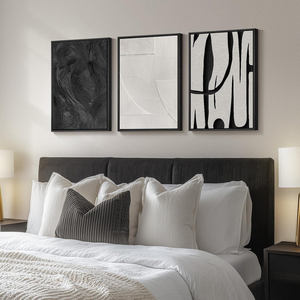Framed Black and White Modern Abstract Wall Art set, 3 Piece Canvas Prints