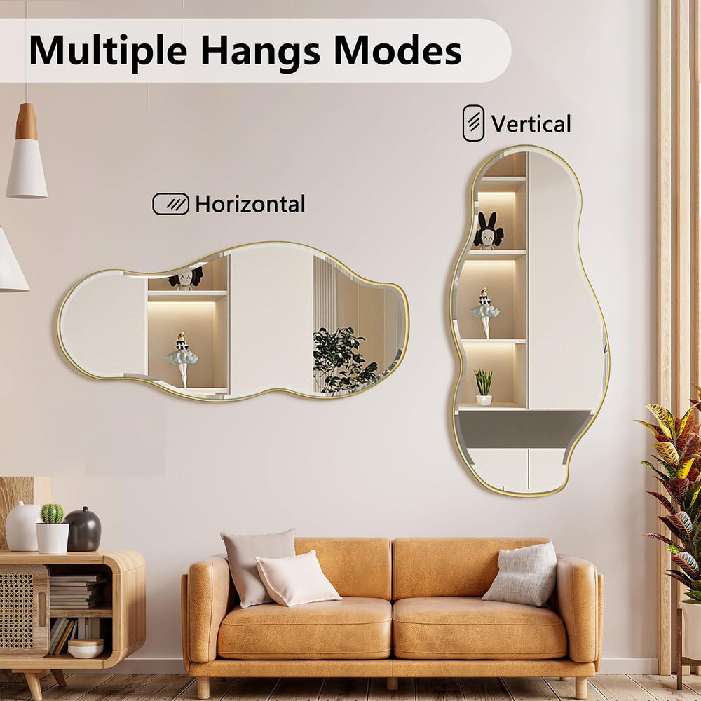 POZINO 63"x28" Large Irregular Beveled Mirror, Abstract Decorative ...