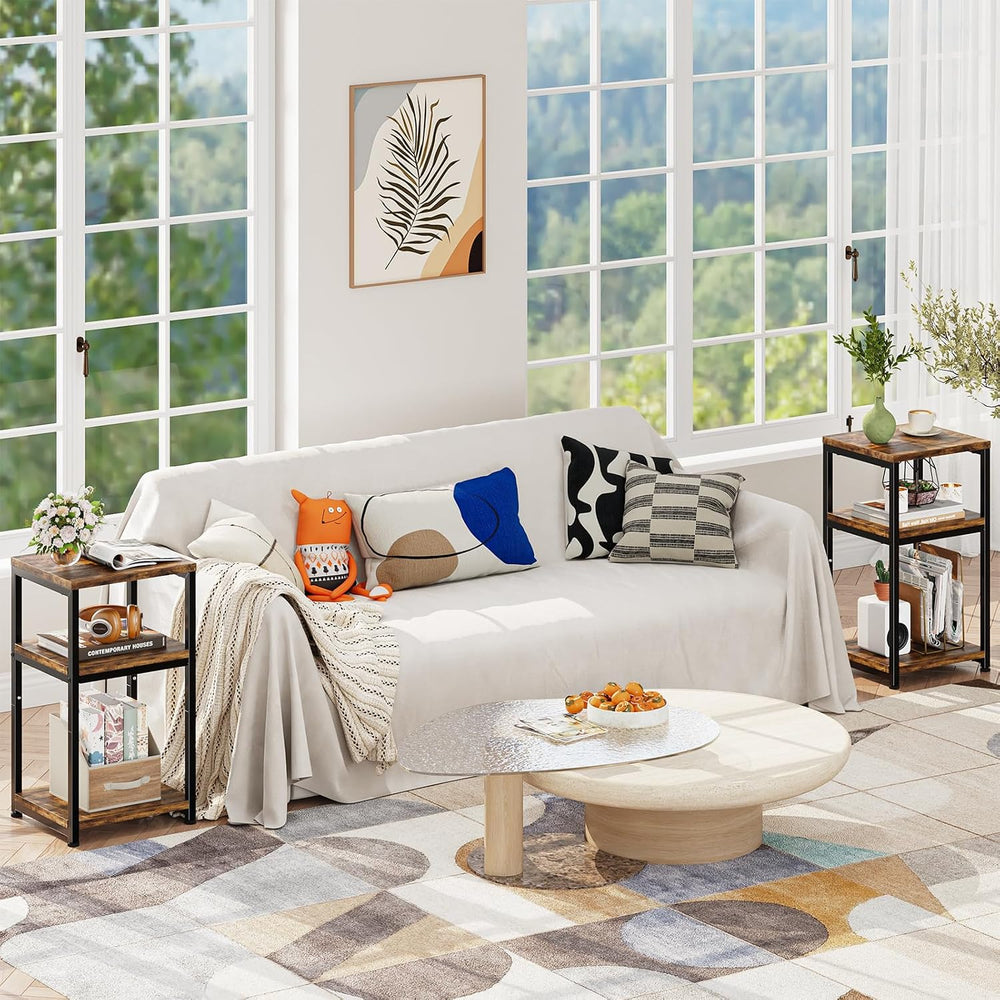 Simple Trending Side Table, End Table Night Stand, 3 Tiers Shelf for Living R...