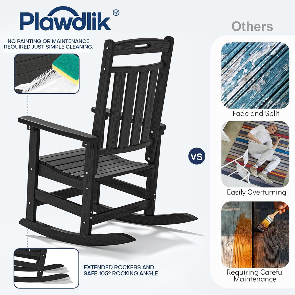 Plawdlik Outdoor Rocking Chair Set of 2, All-Weather Patio Rocker, Black