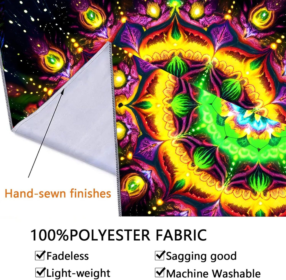 Psyhilar Blacklight Mandala Tapestry for Bedroom, Extra Large Psychedelic Flo...
