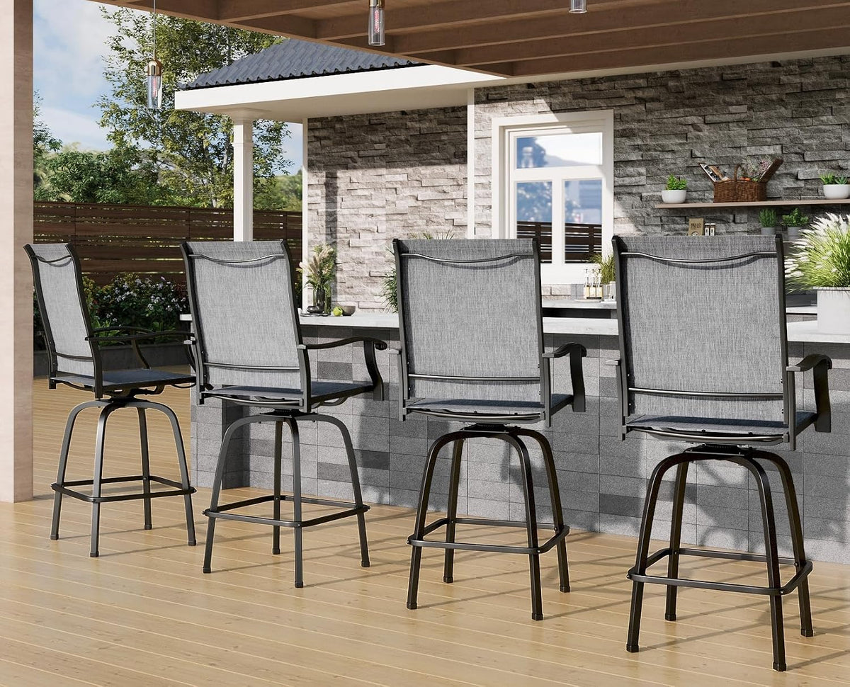 phi villa outdoor swivel bar stools set of shown in use