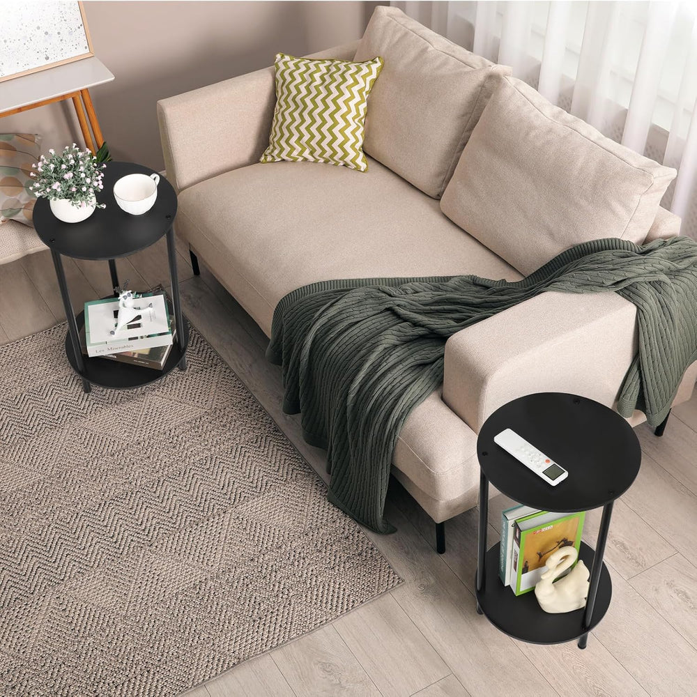 Small Round Side Table Set of 2, 2 Tiers Small Space End Tables for Bedroom