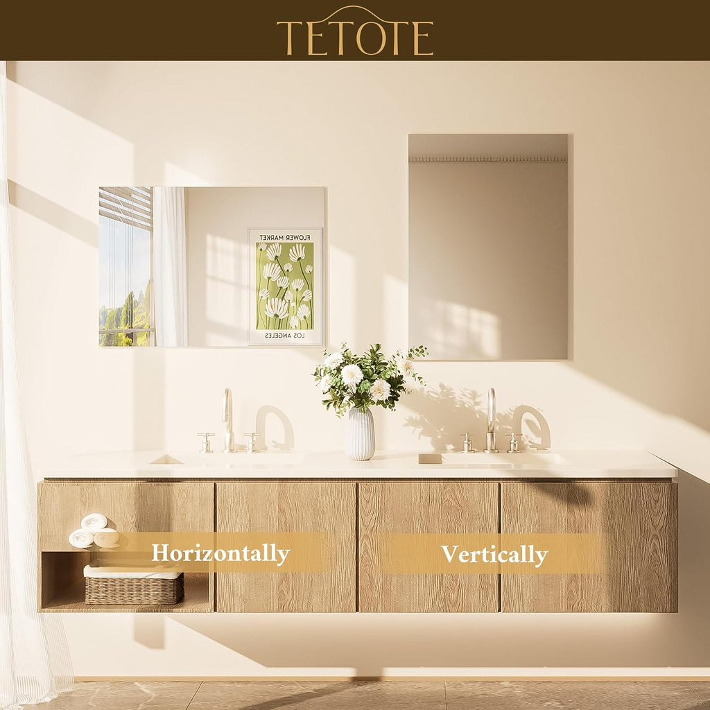 TETOTE Frameless Mirror 24" x 30" Frameless Bathroom Mirror for Over Sink with Tempered Glass, Suitable for Bedroom, Entryway, Hallway, Gym, Vertically/Horizontally