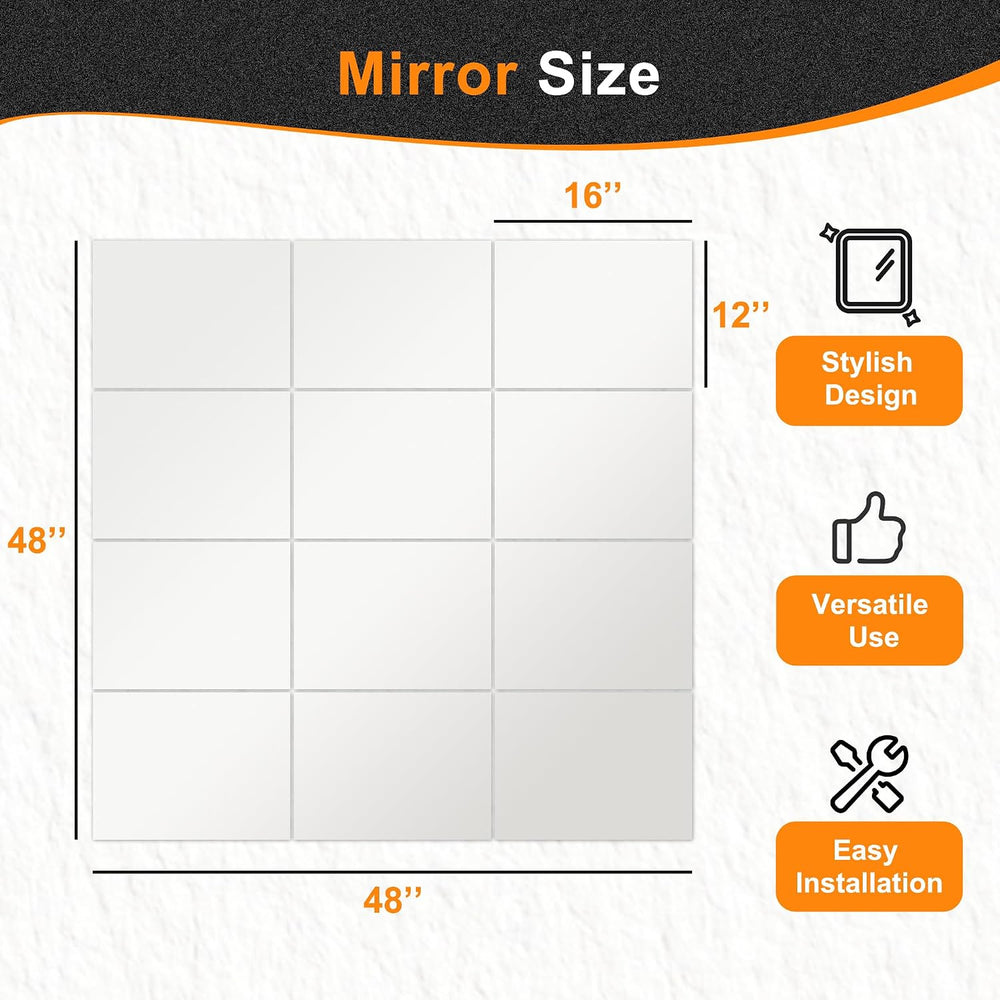 Delma Frameless Mirror Tiles 16"x12"x12 Pcs Wall Mounted