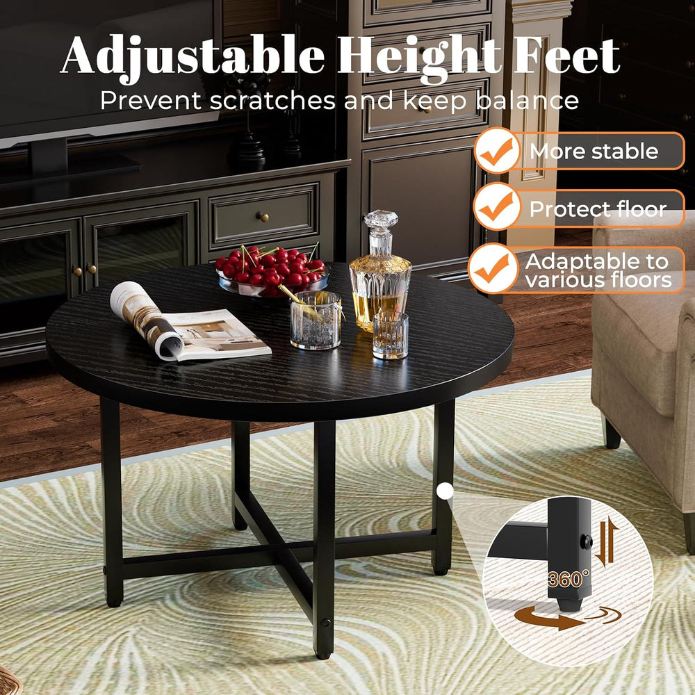 Round Coffee Table, Small Coffee Tables for Living Room, Black Coffee Table