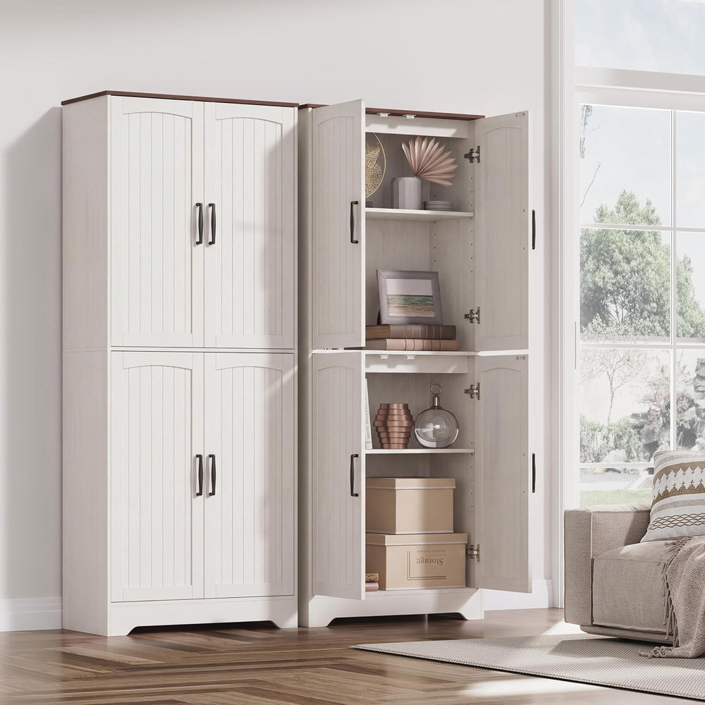 71" Farmhouse Pantry Cabinet with 4 Doors, Adjustable Shelves