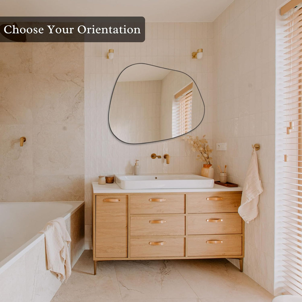 PERFNIQUE Irregular Asymmetrical Wall Mirror, 32"x24" Black Bathroo...