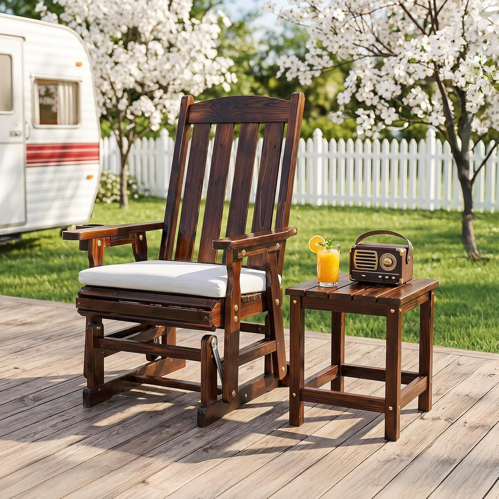VINGLI Wooden Patio Glider with Cushion, Heavy Duty 600 LBS Outdoor Glider wi...