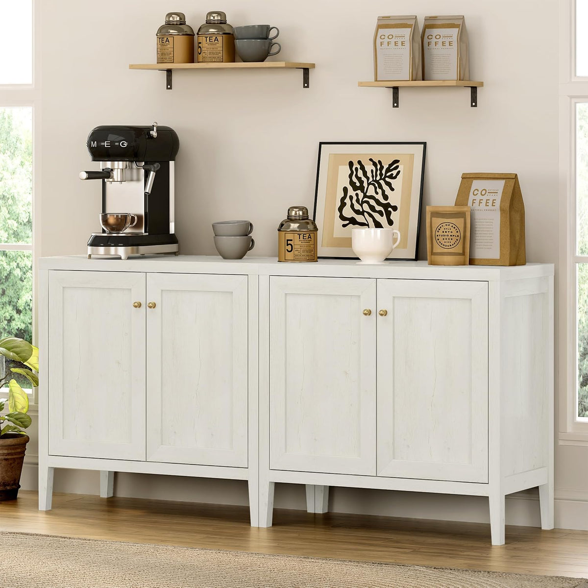 EYYTHUNG Sideboard Buffet Cabinets with Adjusable Shelves, Farmhouse Storage Cabinet, Credenza, Accent Cabinet, Kitchen Coffee Bar Console Table for Living Dining Room, Antique White
