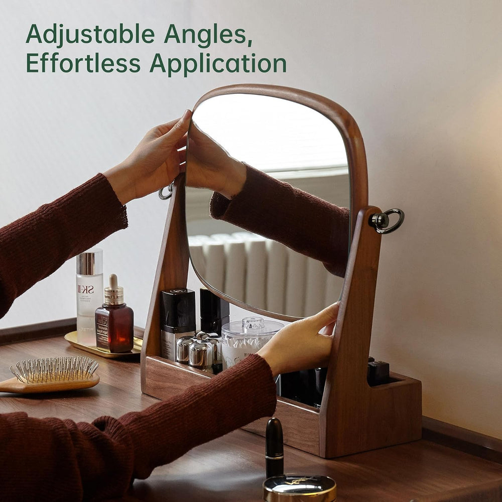 YESWOOD Vanity Makeup Mirror Tabletop with North America Black Walnut Stand, ...
