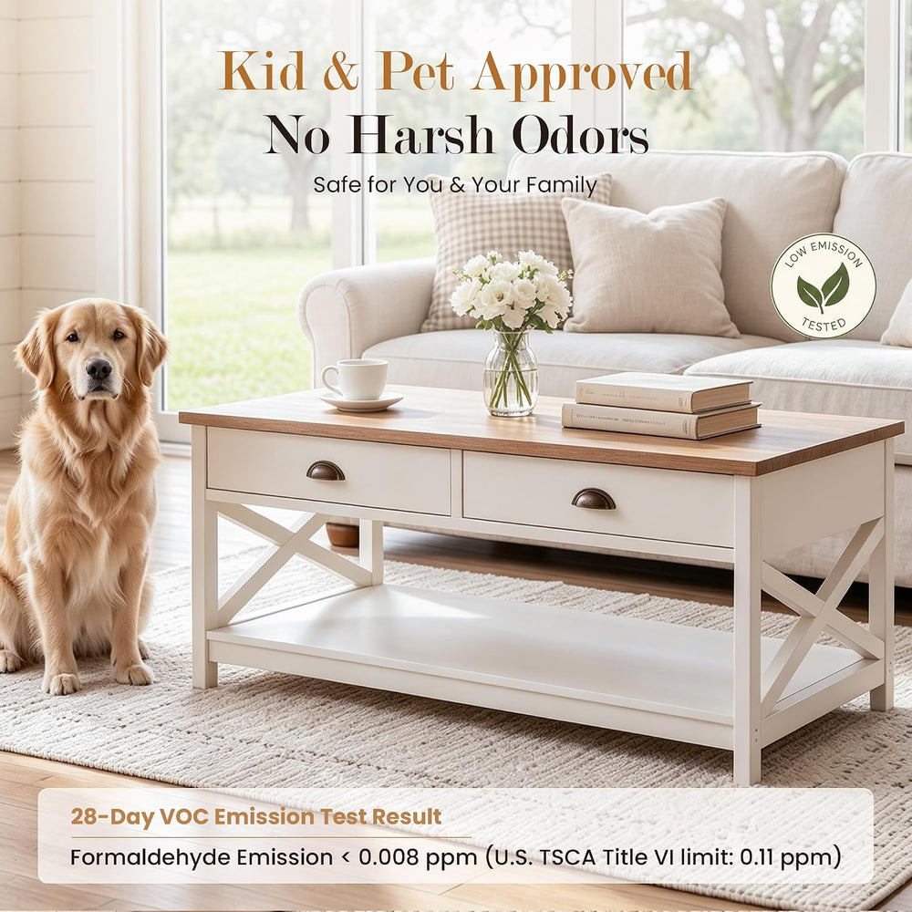 Sophia & William Farmhouse Coffee Table for Living Room with Drawers, White