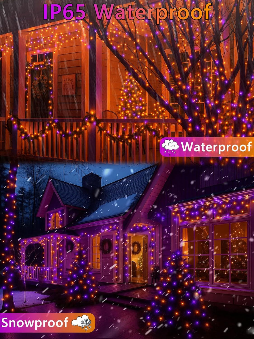 4 Pack 132FT Solar Halloween Lights Outdoor Waterproof, Orange and Purple