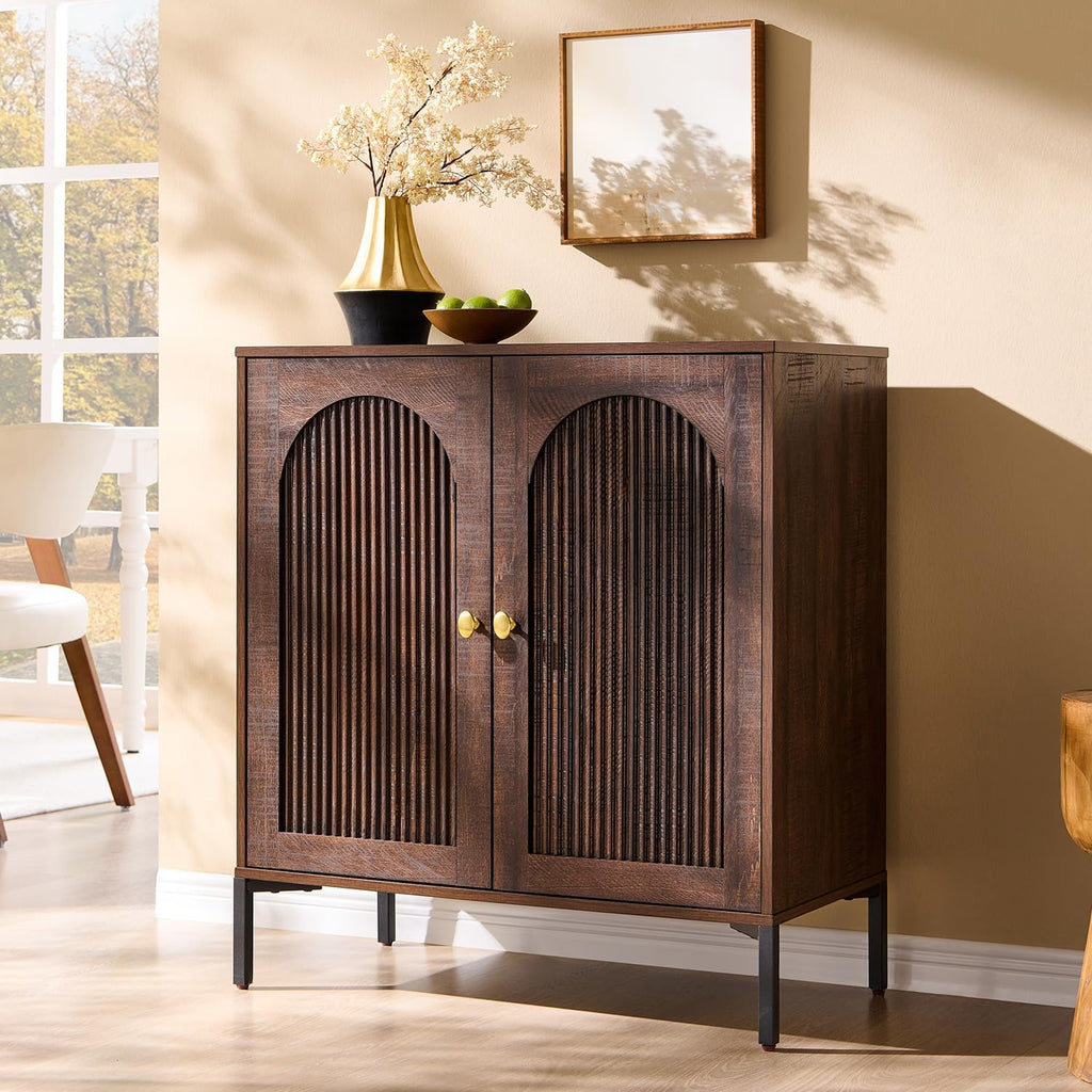 IFGET 34" Tall Modern Arched Sideboard Buffet Cabinet with Storage, Brown