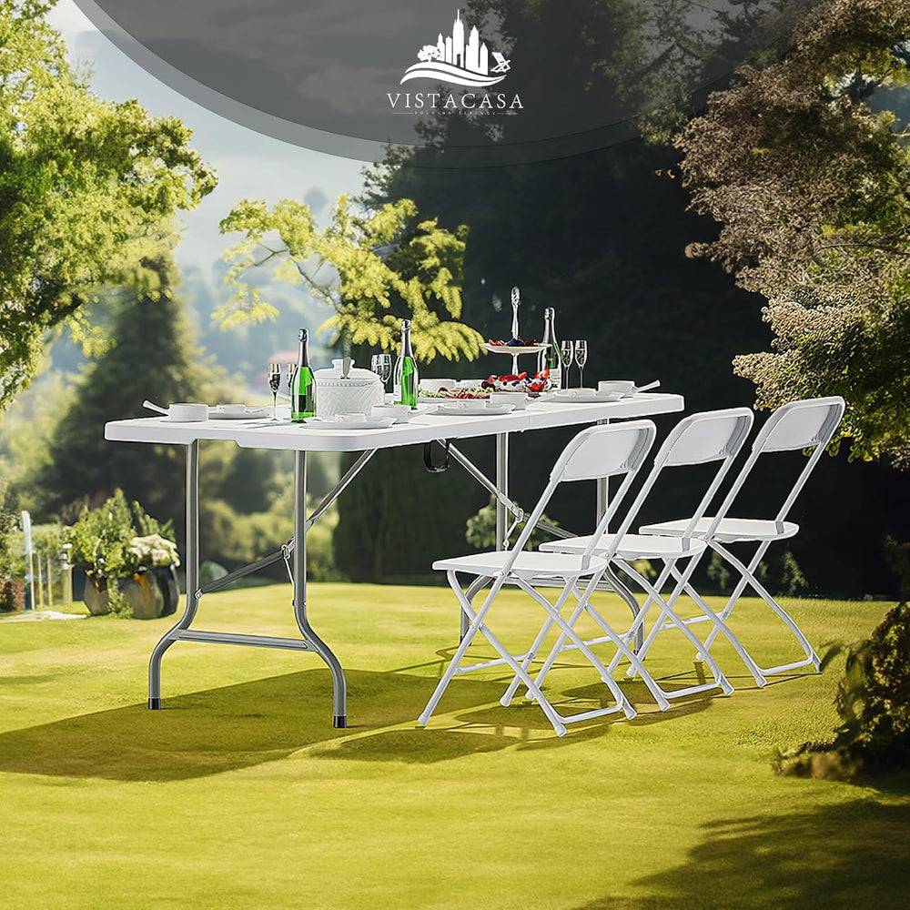 10 Pack White Plastic Folding Chairs,Steel Frame,350lb