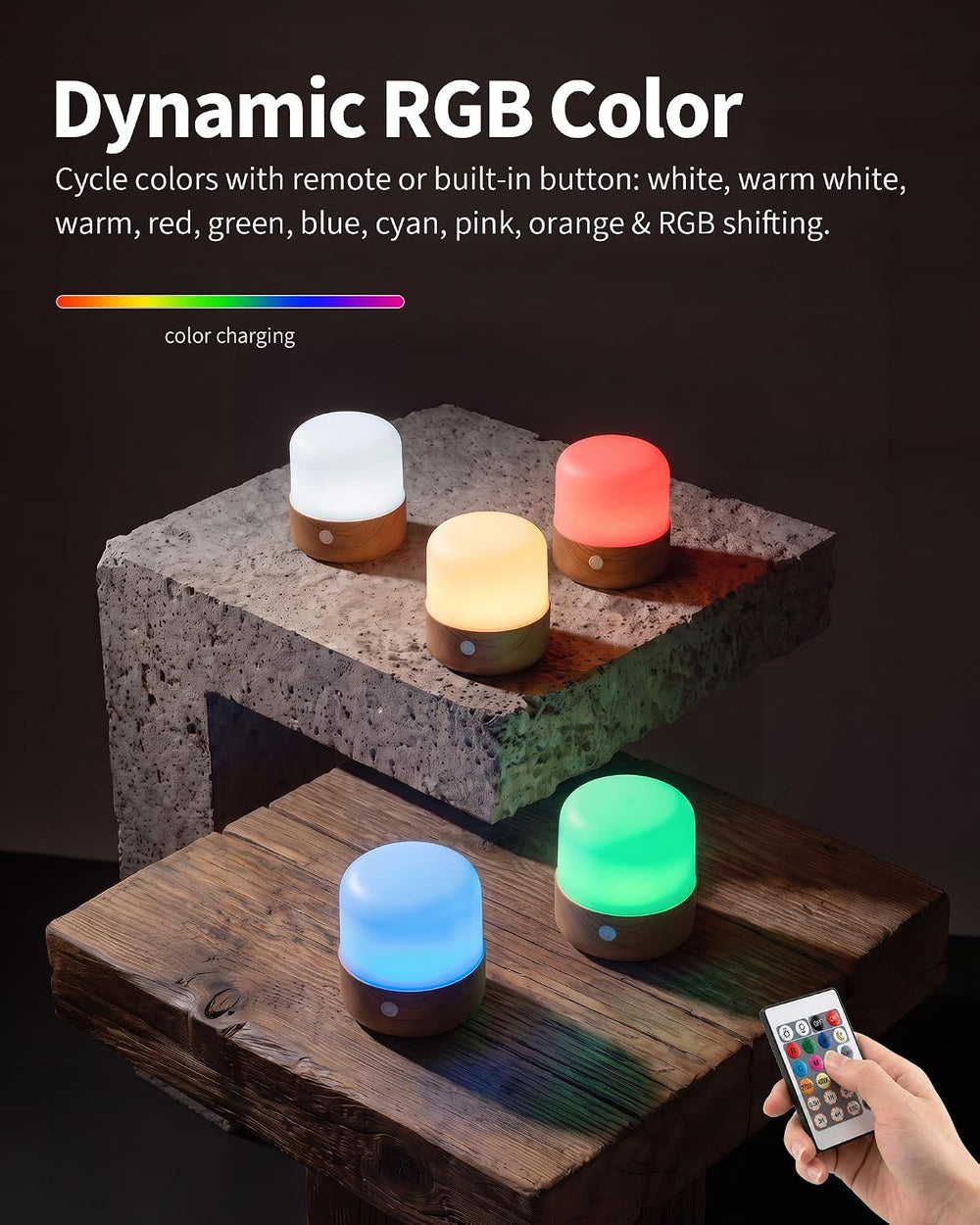 KDG Cordless RGB H3.5 Small Table Lamps Set of 2, Magnetic Base Light Bulb