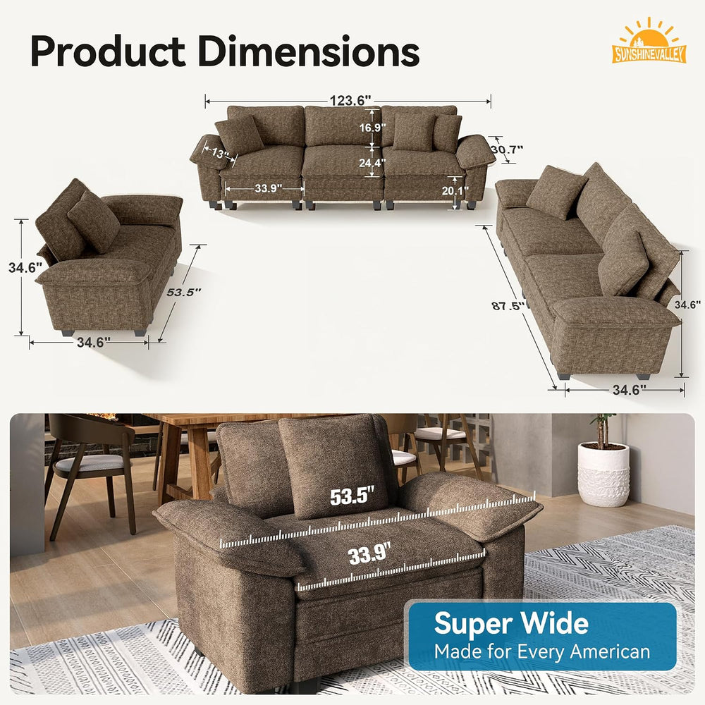 SUNSHINE VALLEY 3-Piece Modular Sectional Couch Set with Armchair Loveseat