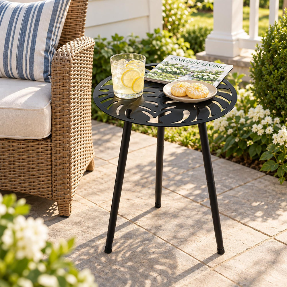 2-Pack Small Metal Side Tables Outdoor Patio Round Accent Table Modern Indoor...